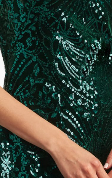 画像3: セール!【アンミカさん着用】Tadashi Shoji  タダシショージ  BRAYA SEQUIN VELVET ROSETTE SLEEVE DRESS グリーン系   (3)