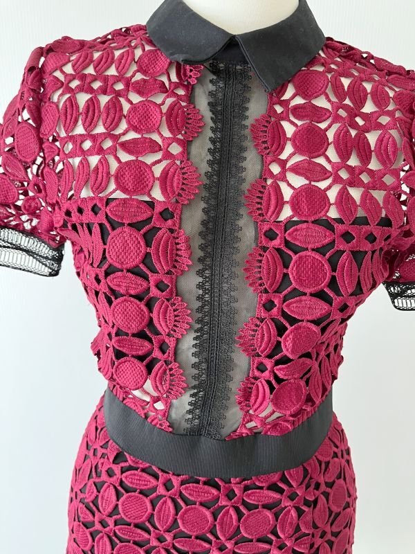 画像4: 再入荷！即発【ドラマ、伊藤美来さんに衣装協力】Self Portrait　　 Guipure-Lace Dress　Burgundy  12311 (4)