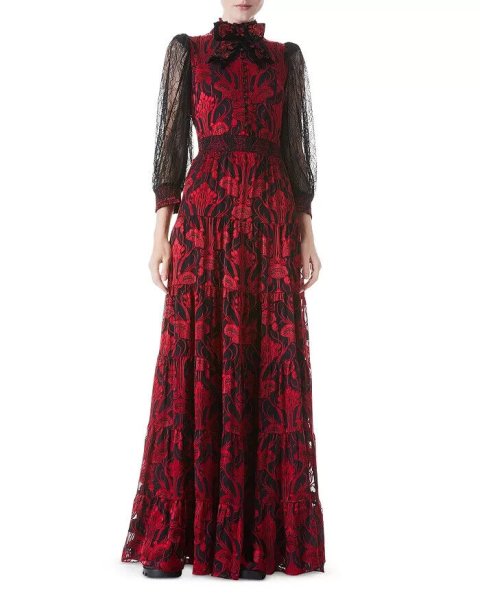 画像1: Alice + Olivia アリスアンドオリビア　Coletta Lace Sleeve Maxi Dress (1)