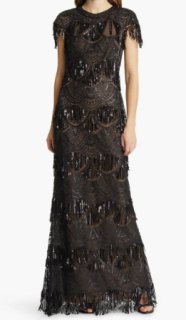 関税送料込【TADASHI SHOJI】ロング ドレス フリンジ ブラック Tadashi Shoji タダシショージ フリンジロングドレス ブラック