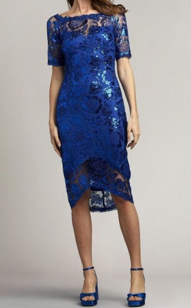 画像1: セール！Tadashi Shoji タダシショージ    AGA EMBROIDERED MIDI DRESS　ブルー (1)