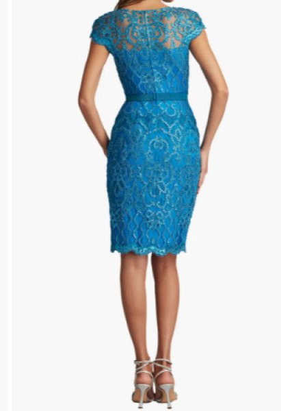 画像2: Tadashi Shoji  タダシショージ スパンコールレースシースドレス  ブルー系 Deep Ocean  10103 (2)