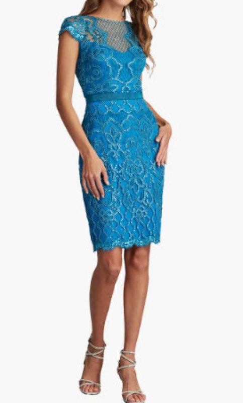 画像1: Tadashi Shoji  タダシショージ　スパンコールレースシースドレス  ブルー系　Deep Ocean  10103 (1)