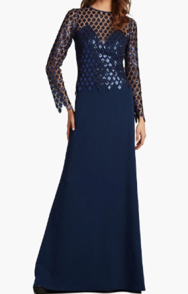 画像1:  Tadashi Shoji  タダシショージ   CADDEL SEQUIN ILLUSION GOWN ネイビー系 (1)