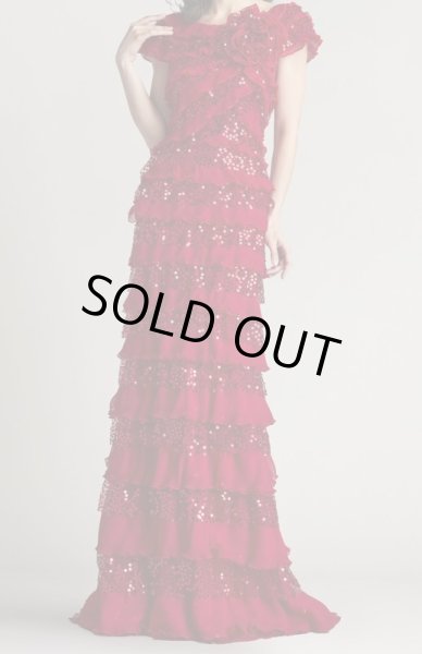 画像1: セール！Tadashi Shoji  タダシショージ  　ESTON ティヤードラッフルロングドレス　レッド  41601 (1)