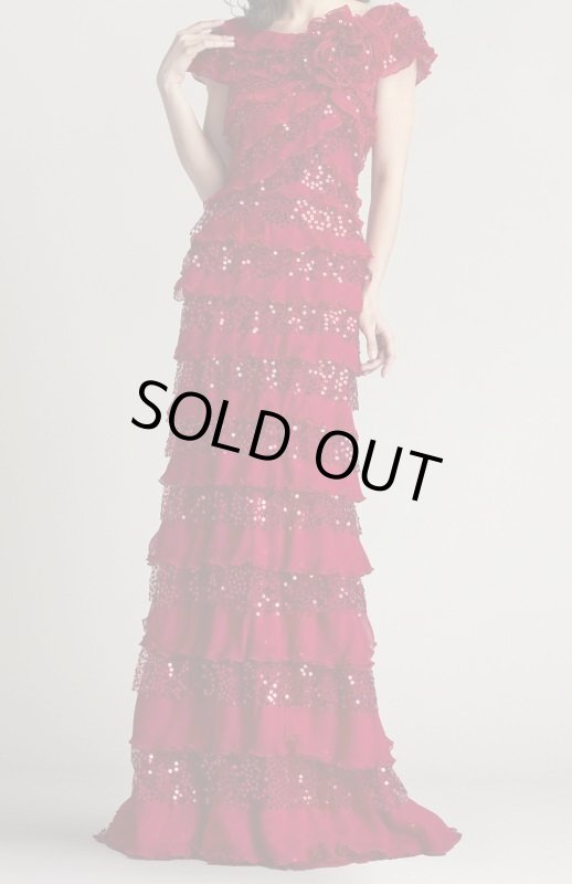 画像1: セール！Tadashi Shoji  タダシショージ  　ESTON ティヤードラッフルロングドレス　レッド  41601 (1)