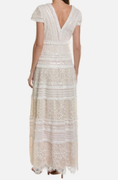 画像2: セール!Tadashi Shoji タダシショージ   フリンジレースドレス  ホワイト系 (2)