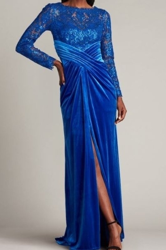 画像1: 再販売セール！Tadashi Shoji タダシショージ  　ROMY ベルベット Gown 　ブルー系   (1)