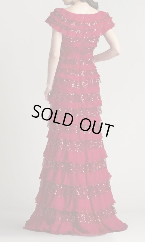 画像2: セール！Tadashi Shoji  タダシショージ  　ESTON ティヤードラッフルロングドレス　レッド  41601 (2)