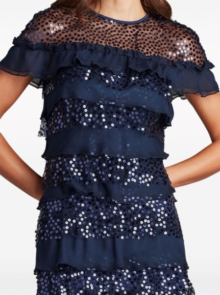 画像2: セール!Tadashi Shoji  タダシショージ   Ayers ティヤードラッフルロングドレス ネイビー (2)