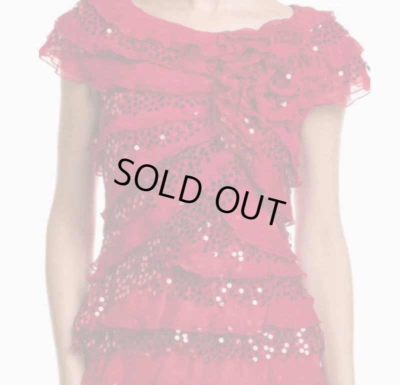 画像3: セール！Tadashi Shoji  タダシショージ  　ESTON ティヤードラッフルロングドレス　レッド  41601 (3)