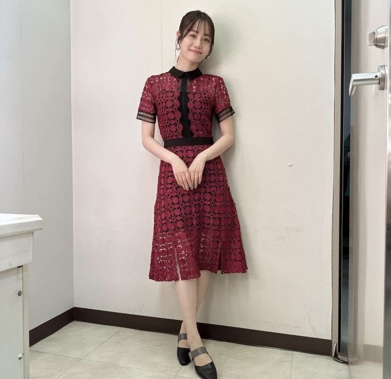 画像1: 再入荷！即発【ドラマ、伊藤美来さんに衣装協力】Self Portrait　　 Guipure-Lace Dress　Burgundy  12311 (1)