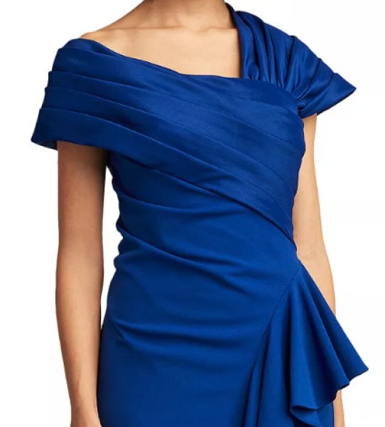 画像3: Tadashi Shoji タダシショージ   DUKE ASYMMETRIC DRAPED FLOUNCE GOWN  ブルー (3)