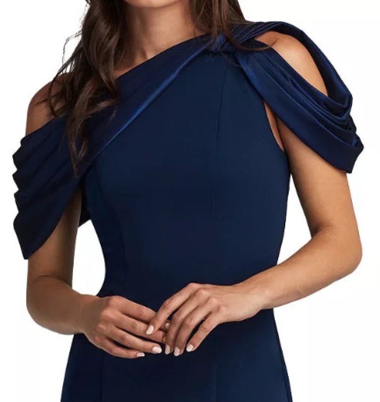 画像2: Tadashi Shoji タダシショージ   CARLENE SHOULDER DRAPE GOWN  ネイビー   (2)