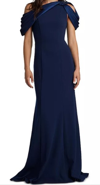 画像1: Tadashi Shoji タダシショージ   CARLENE SHOULDER DRAPE GOWN  ネイビー   (1)