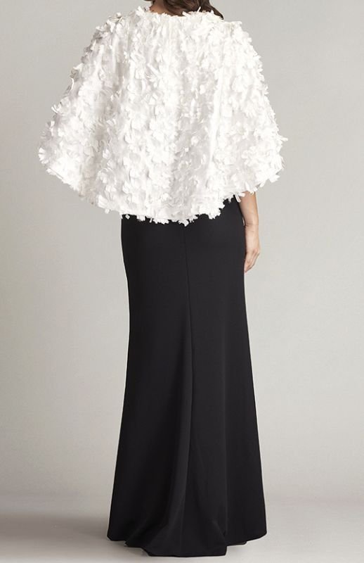 画像3: 再販売セール！Tadashi Shoji  タダシショージ    ELYZA SATIN FLOWER OVERLAY GOWN　ブラック、ホワイト  10021 (3)