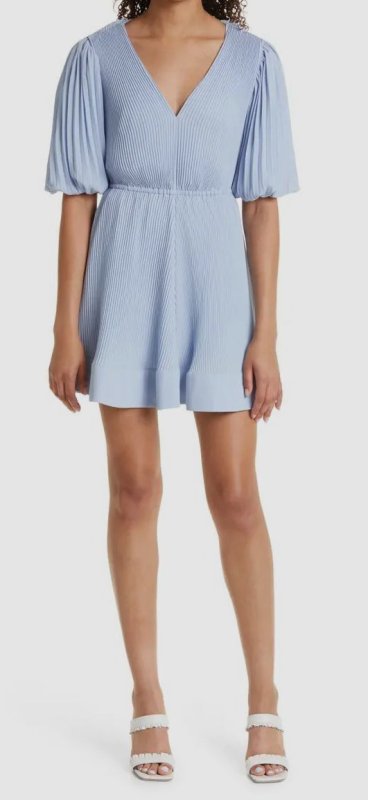 画像1: セール！Milly ミリー　 Elle V-Neck Pleated Dress ブルー系 06304 (1)