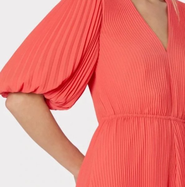 画像3: Milly ミリー  Elle V-Neck Pleated Dress ピンク系 ホットコーラル (3)