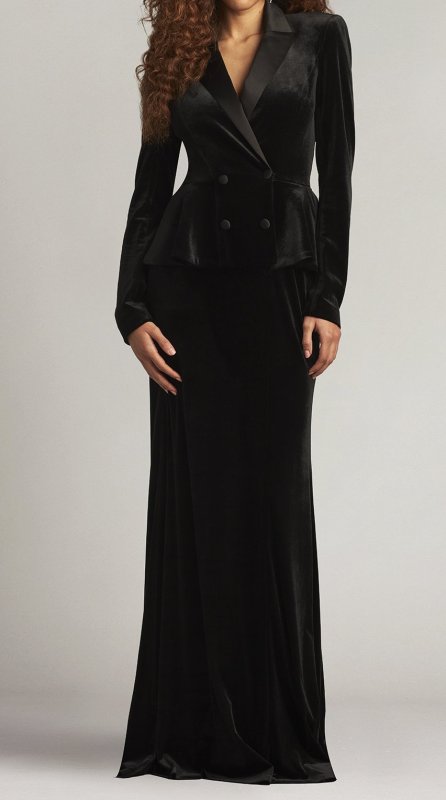 画像3: 即発！【宮本茉由さん衣装協力、山本舞香さん着用】Tadashi Shoji  タダシショージ 　GILLES ベルベット ペプラム タキシードガウン ブラック（ロングドレス）  31102 (3)