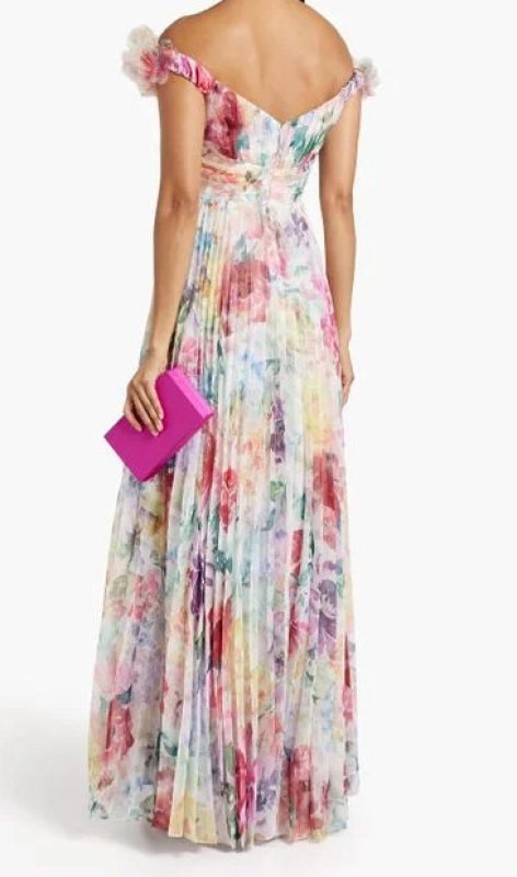 画像3:  セール！Marchesa Notte マルケッサノッテ　オフショルダー花柄プリーツドレス  05032 (3)