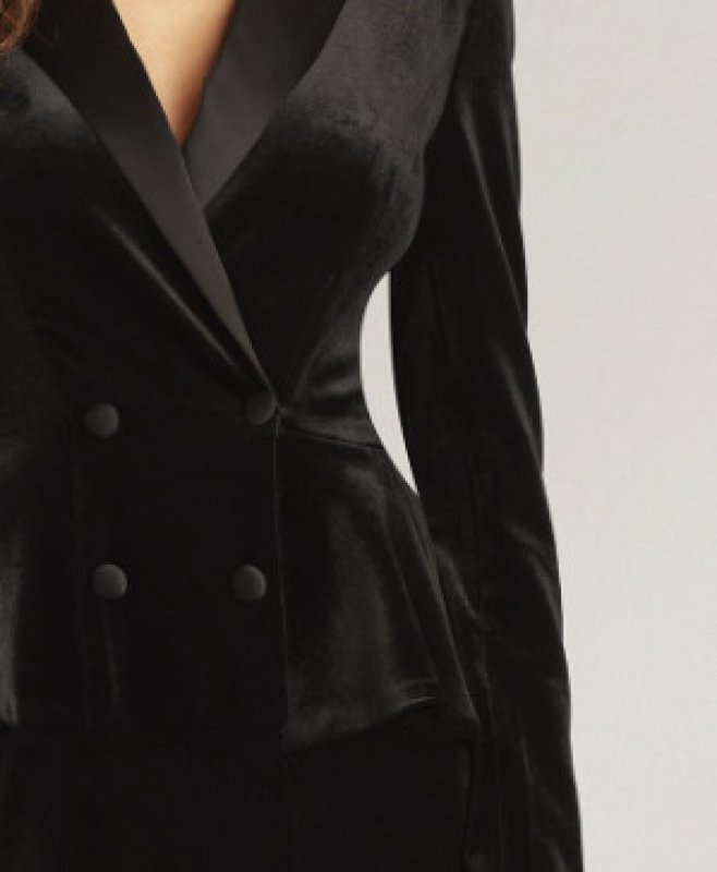 画像5: 即発！【宮本茉由さん衣装協力、山本舞香さん着用】Tadashi Shoji  タダシショージ 　GILLES ベルベット ペプラム タキシードガウン ブラック（ロングドレス）  31102 (5)