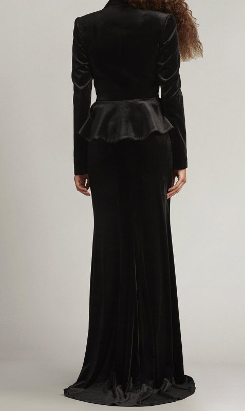 画像4: 即発！【宮本茉由さん衣装協力、山本舞香さん着用】Tadashi Shoji  タダシショージ 　GILLES ベルベット ペプラム タキシードガウン ブラック（ロングドレス）  31102 (4)