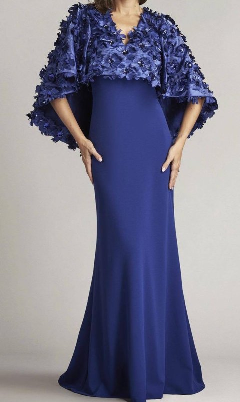 画像1: 再販売セール！Tadashi Shoji  タダシショージ    ELYZA SATIN FLOWER OVERLAY GOWN　ブルー系  10021 (1)