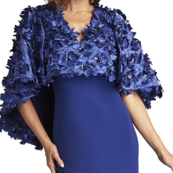 画像3: 再販売セール!Tadashi Shoji  タダシショージ    ELYZA SATIN FLOWER OVERLAY GOWN ブルー系  10021 (3)