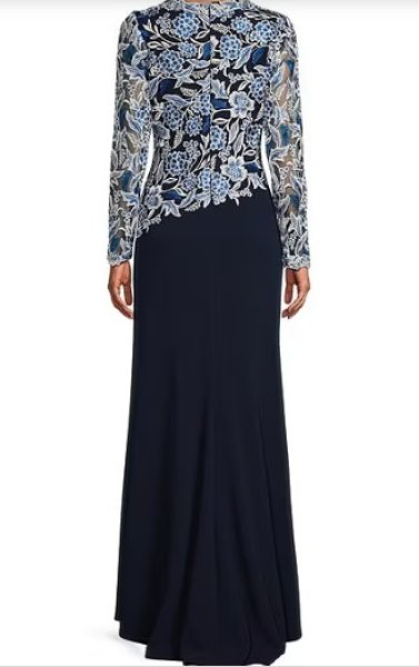 画像2:  Tadashi Shoji  タダシショージ BREECE EMBROIDERED TULLE CONTRAST GOWN ブルー、ネイビー系 (2)