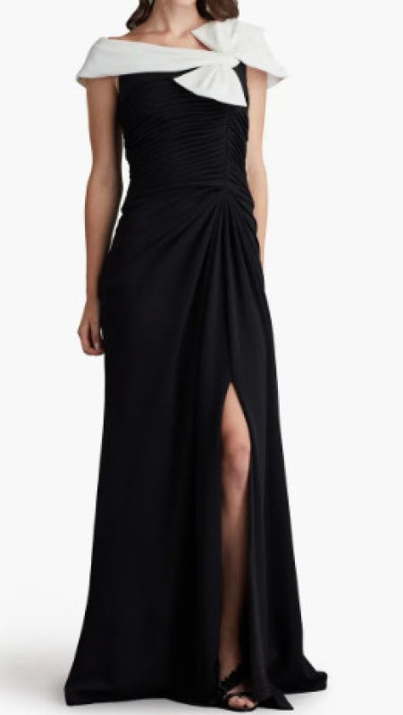 画像1: 限定セール！Tadashi Shoji  タダシショージ   　DARINA  リボンドレス　ブラック、アイボリー  06251 (1)