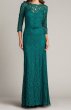 画像1: 限定セール！Tadashi Shoji タダシショージ 　AMBERLY  belted Lace Combo Gown  グリーン系 (1)