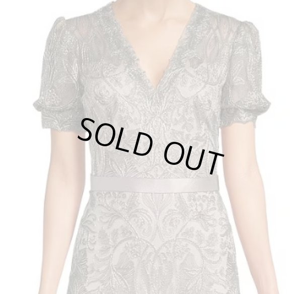 画像3: セール!【桜井日奈子さん着用】Tadashi Shoji タダシショージ  Sheer Puffed Short Sleeve Lace Gown シルバー系 (3)