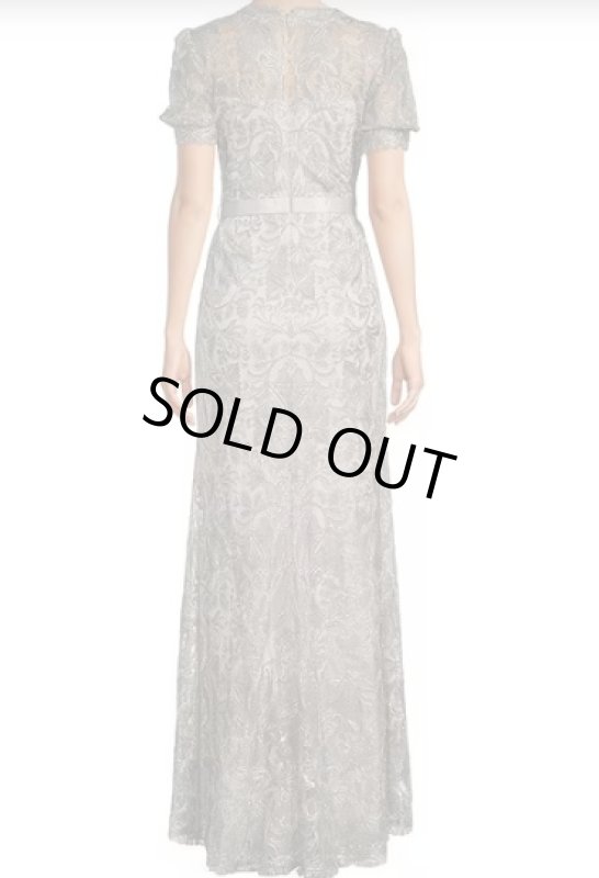 画像2: セール！【桜井日奈子さん着用】Tadashi Shoji タダシショージ  Sheer Puffed Short Sleeve Lace Gown　シルバー系 (2)