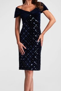 美品 タダシショージ ワンピース ドレス ひざ丈 スパンコール ネイビー L Tadashi Shoji タダシショージ レースシースドレス ネイビー