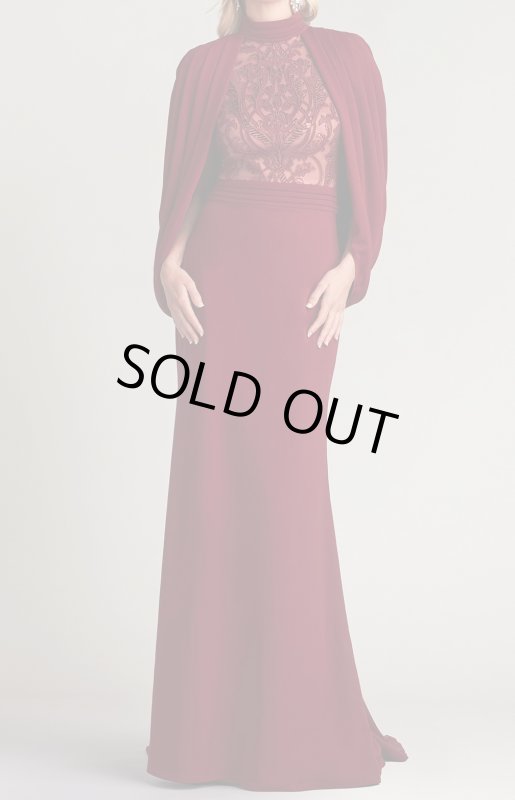 画像1: セール！Tadashi Shoji タダシショージ   EMMELINE ドレープケープスリーブドレス  レッド系   (1)