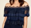 画像3: Tadashi Shoji タダシショージ　Pleated Popover Off-The-Shoulder Illusion Gown ネイビー (3)