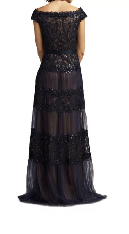 画像2: 限定セール！Tadashi Shoji  タダシショージ  　ZAIRA TIERED TULLE GOWN　ネイビー (2)