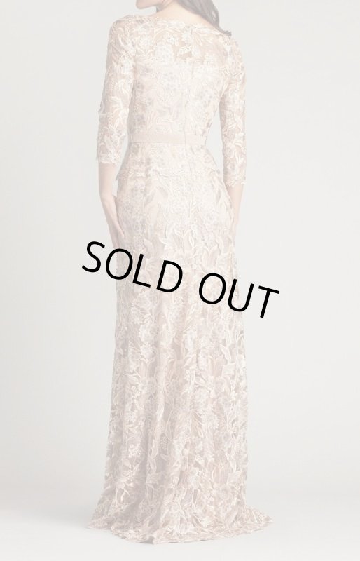 画像3: Tadashi Shoji タダシショージ   MARCEL EMBROIDERED ILLUSION GOWN  ベージュ系 (3)