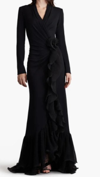 画像1: Tadashi Shoji タダシショージ   MALONE CASCADING RUFFLE GOWN 　ブラック (1)