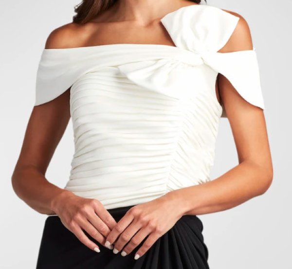 画像3: Tadashi Shoji  タダシショージ    DARINA DRAPED BOW GOWN ブラック、アイボリー (3)