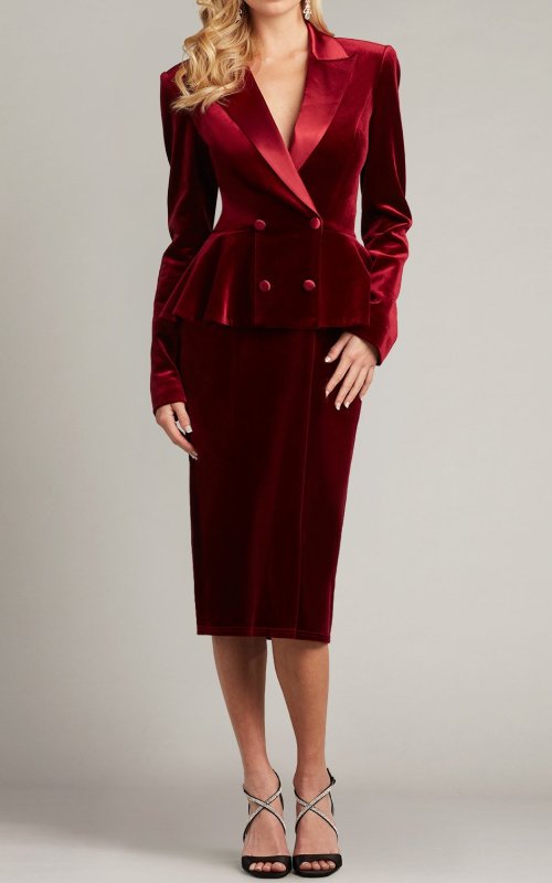 画像1: サイズ追加！Tadashi Shoji  タダシショージ 　GILLES PEPLUM TUXEDO DRESS　レッド 08273 (1)