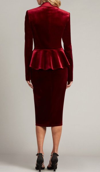 画像2: サイズ追加!Tadashi Shoji  タダシショージ  GILLES PEPLUM TUXEDO DRESS レッド 08273 (2)
