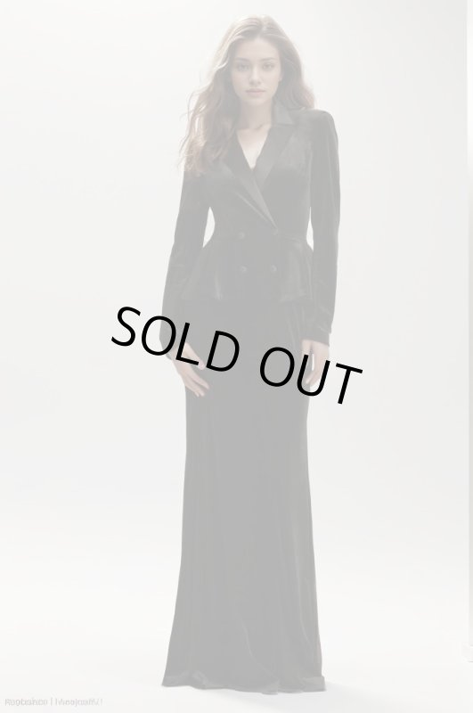 画像1: セール、即発！【山本舞香さん、大友花恋さん、愛希れいかさん着用】Tadashi Shoji  タダシショージ 　GILLES VELVET PEPLUM TUXEDO GOWN　ブラック  31102 (1)