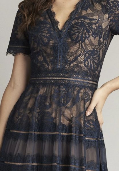 画像3: Tadashi Shoji タダシショージ  Beatrice  ILLUSION DRESS  ネイビー  31301 (3)