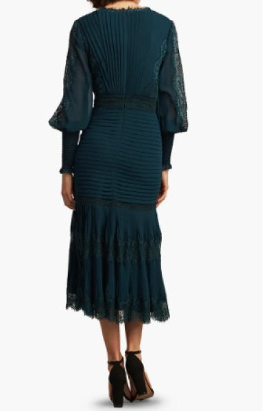 画像2: Tadashi Shoji タダシショージ  NYSSA  Pin-Tuck Long Sleeve Midi Dress グリーン系 (2)
