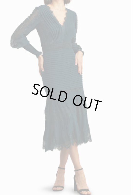 画像1: Tadashi Shoji タダシショージ  NYSSA  Pin-Tuck Long Sleeve Midi Dress　グリーン系 (1)
