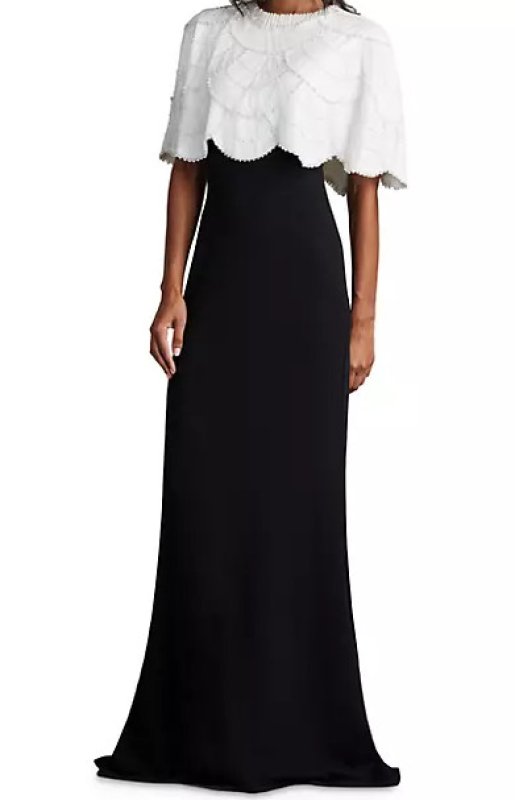 画像1: Tadashi Shoji  タダシショージ    REBA EMBELLISHED CAPE OVERLAY GOWN  ブラック、ホワイト  12063 (1)