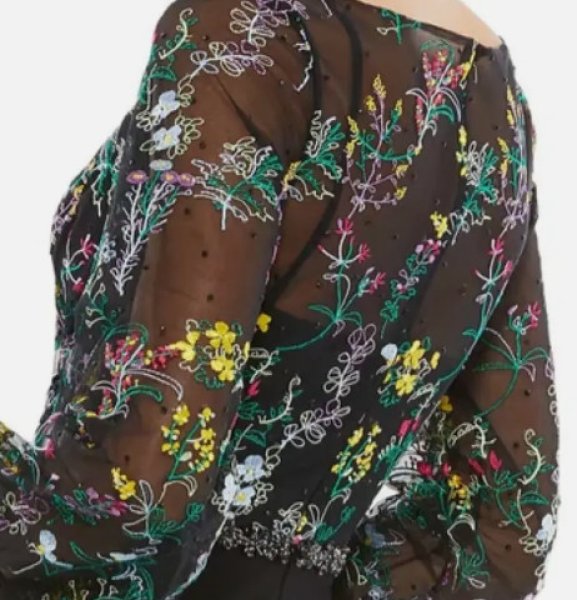 画像5: セール!Mac Duggal マックドゥガル EMBROIDERED ILLUSION PUFF SLEEVE COLUMN GOWN (5)