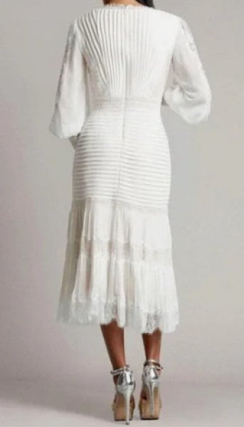 画像2: Tadashi Shoji タダシショージ  NYSSA  Pin-Tuck Long Sleeve Midi Dress ホワイト系  02134 (2)