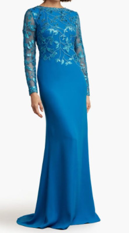 画像1:  Tadashi Shoji  タダシショージ　BRADWELL EMBROIDERED CREPE GOWN ディープオーシャン　ブルー系  05261 (1)